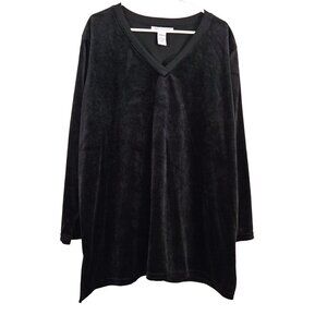 Roaman's Velour Tunic Top V Neck Black sz 1X - EUC